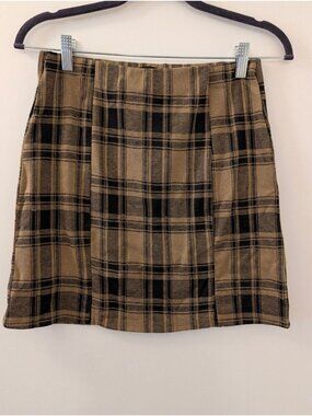 Plaid Tan & Black Mini Skirt By Hesperus Womens Size M Polyester Blend